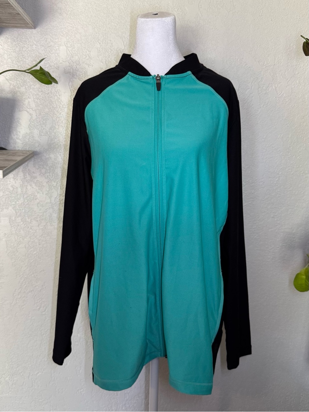 Women's Teal and Black Zip-Front Swim Jacket